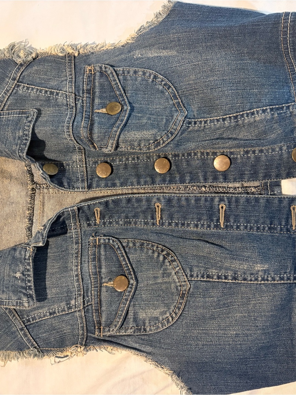 Forever 21 Distressed Light Blue Denim Vest with Buttons